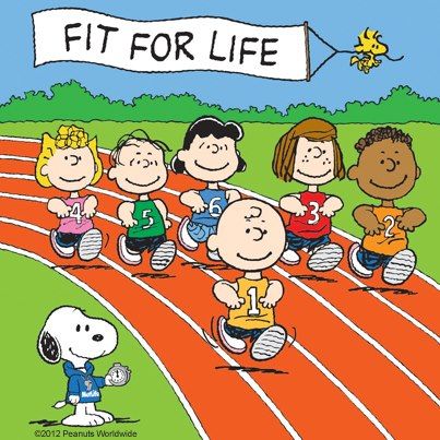 Snoopy and the Peanuts Gang Running in a Race With Woodstock Flying Holding  a Banner That Says quotFit for Lifequot  Snoopy love Peanuts gang Snoopy