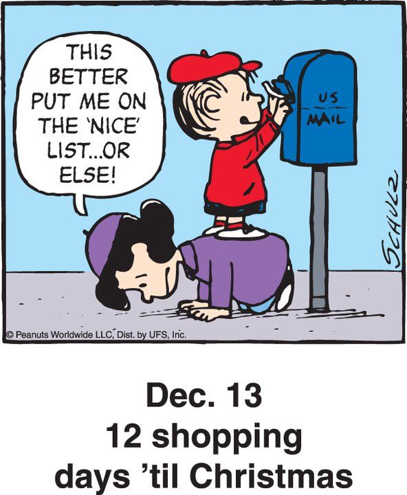 Dec 13 - This is a classic countdown panel from 2004  Snoopy cartoon Peanuts  christmas Snoopy love
