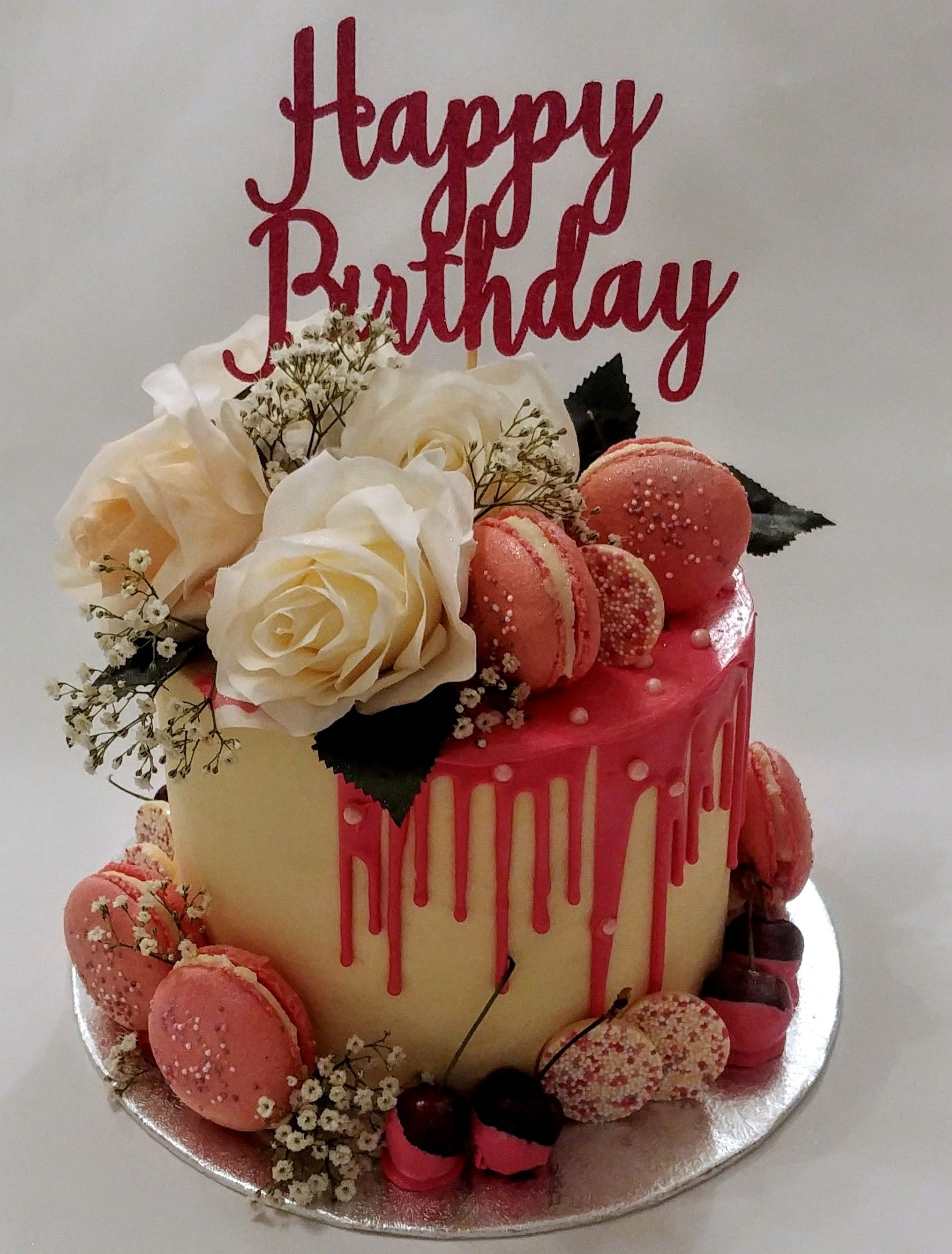 Bright Pink Drip Cake  Happy birthday flower cake Happy birthday cake  images Happy birthday cakes