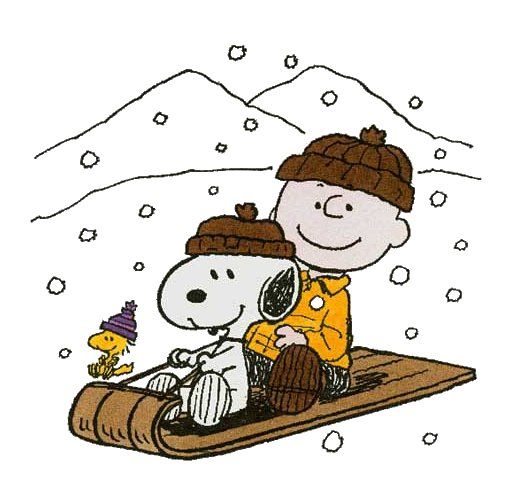 Woodstock Snoopy and Charlie Brown riding on a sled  Charlie brown and  snoopy Snoopy cartoon Snoopy pictures