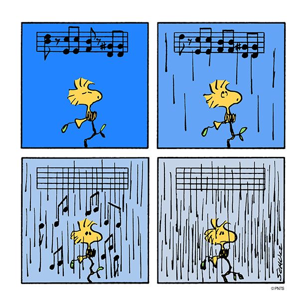 Rainy day for Woodstock  Peanuts charlie brown snoopy