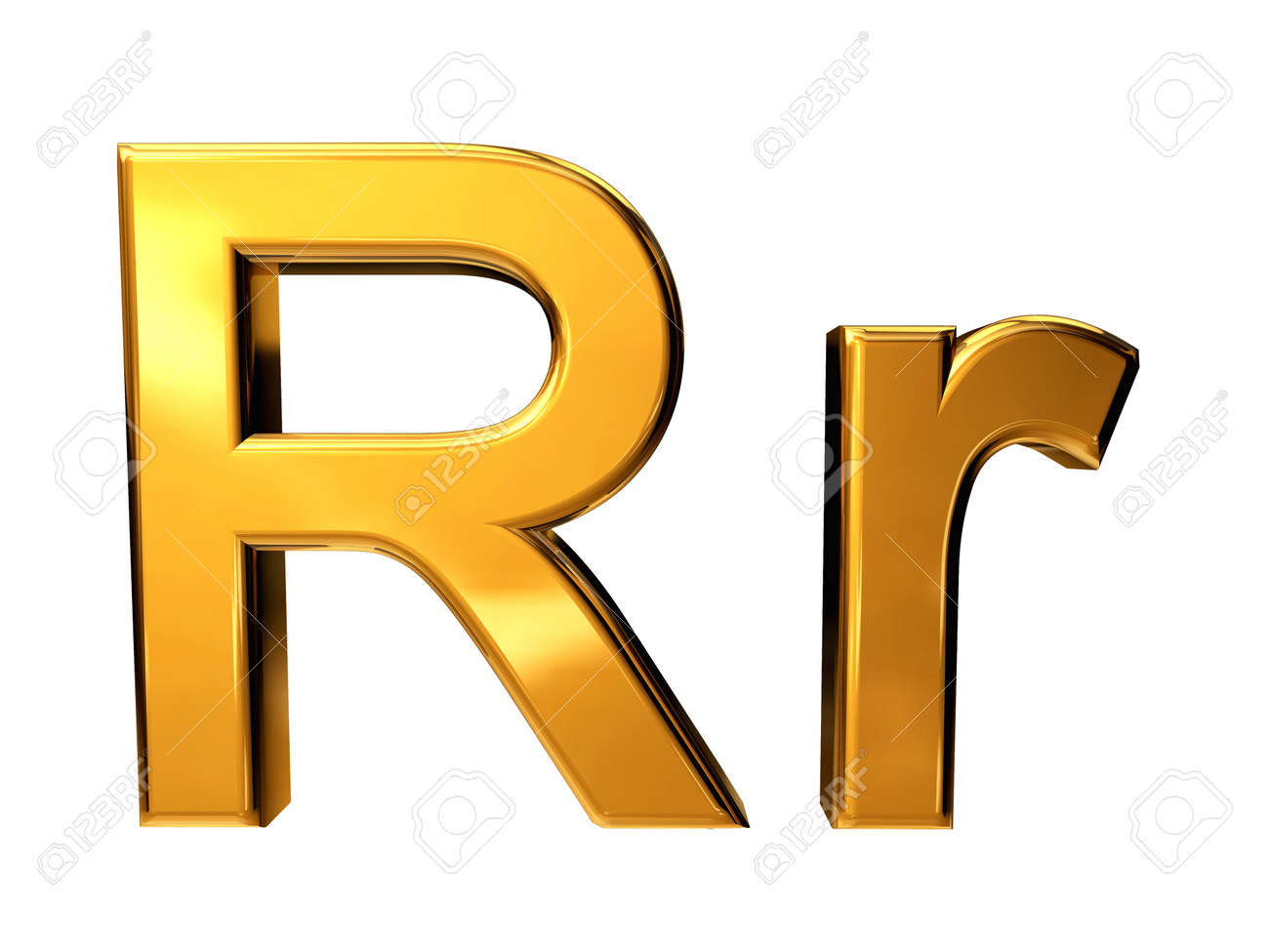 Gold Letter R Upper Case And Lower Case Isolated On White