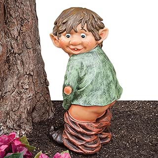 Bits and Pieces Caught with His Pants Down Garden Elf Statue- Naughty Garden Elf Yard Art - Funny GnomeElf Polyresin Statue Measures 13-12 High x 5 Wide
