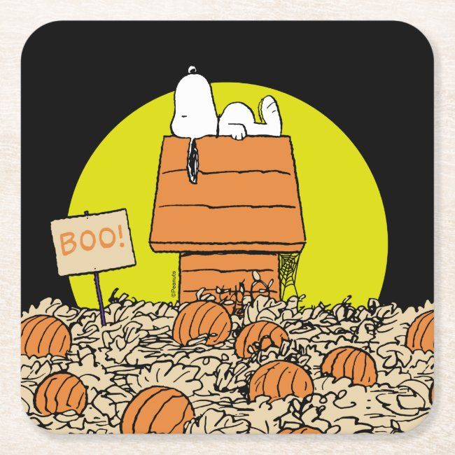 Peanuts  Snoopy Napping in the Pumpkin Patch Square Paper Coaster  Zazzle   Charlie brown halloween Snoopy halloween Happy halloween quotes