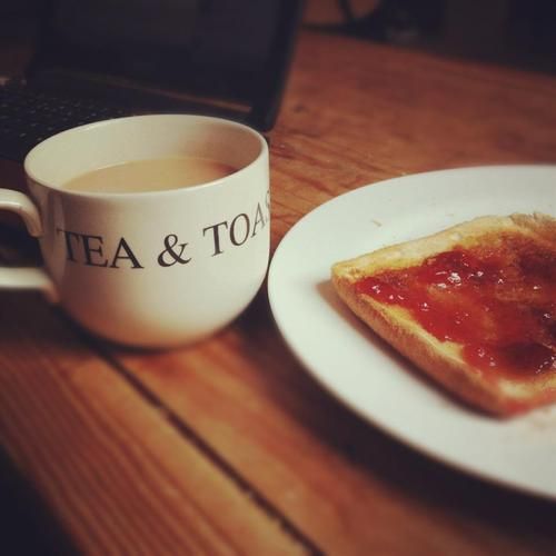 tea and toast - we always had honey on whole wheat toast  Food Cafe food  Morning food
