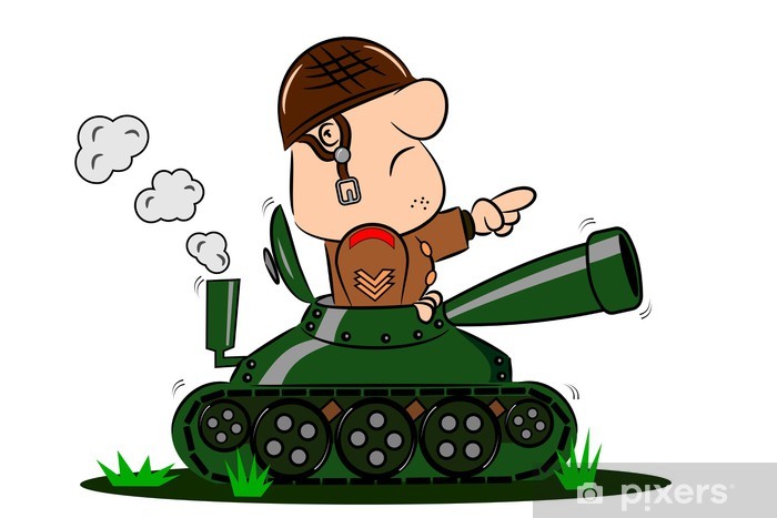 Wall Mural A cartoon army soldier in the turret of a tank - PIXERSNETAU