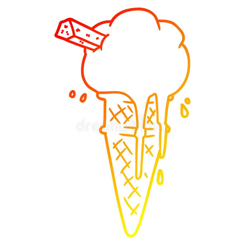 A creative warm gradient line drawing cartoon ice cream melting An original creative warm gradient line drawing cartoon ice cream melting vector illustration