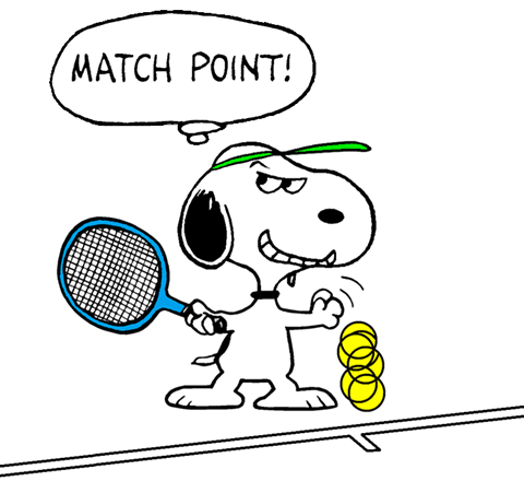 Snoopy - The World Famous Tennis Player Serving for the Match  Snoopy  pictures Snoopy images Snoopy comics